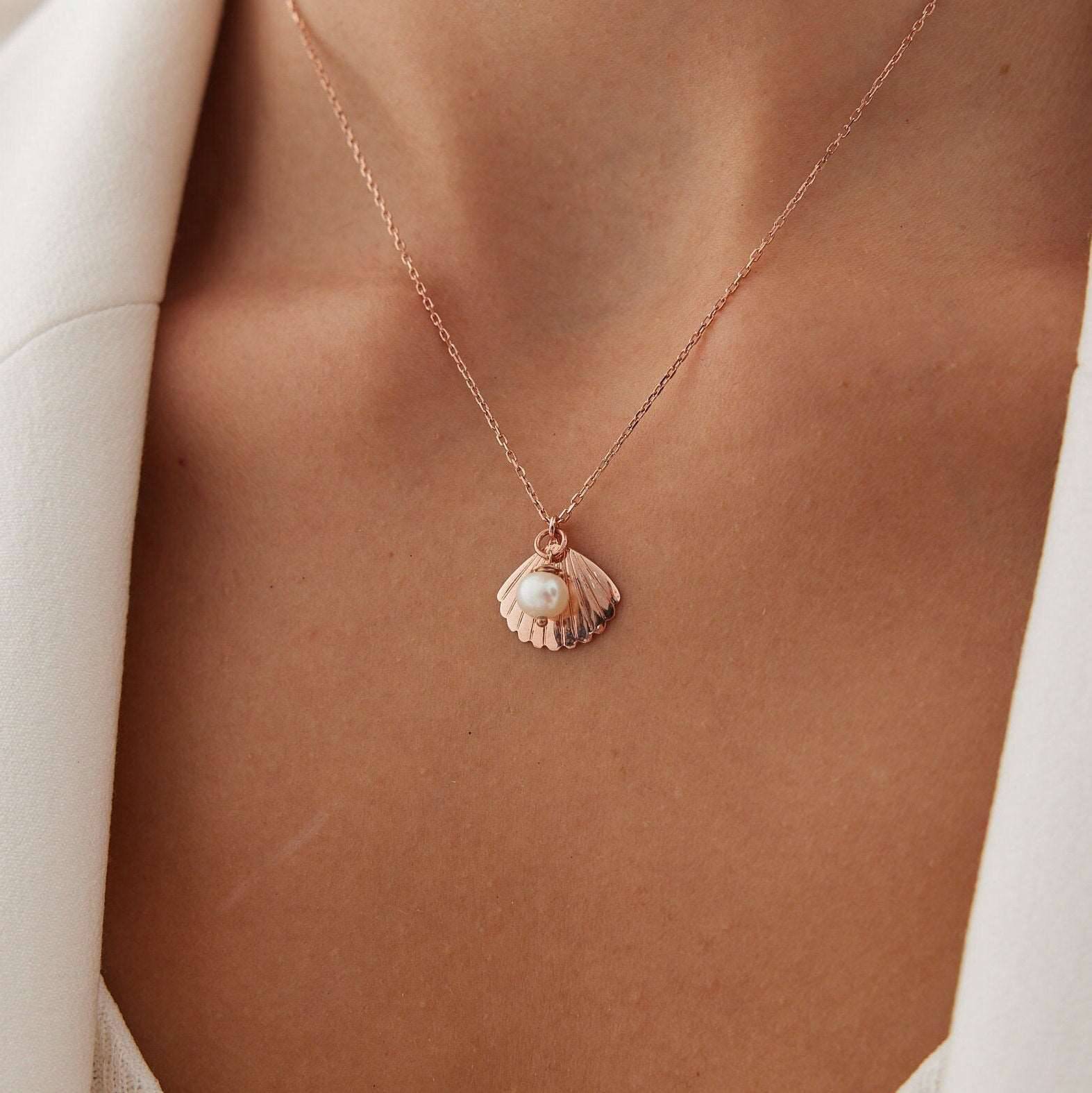Seashell and Pearl Necklace - 18K Gold-Plated Sterling Silver