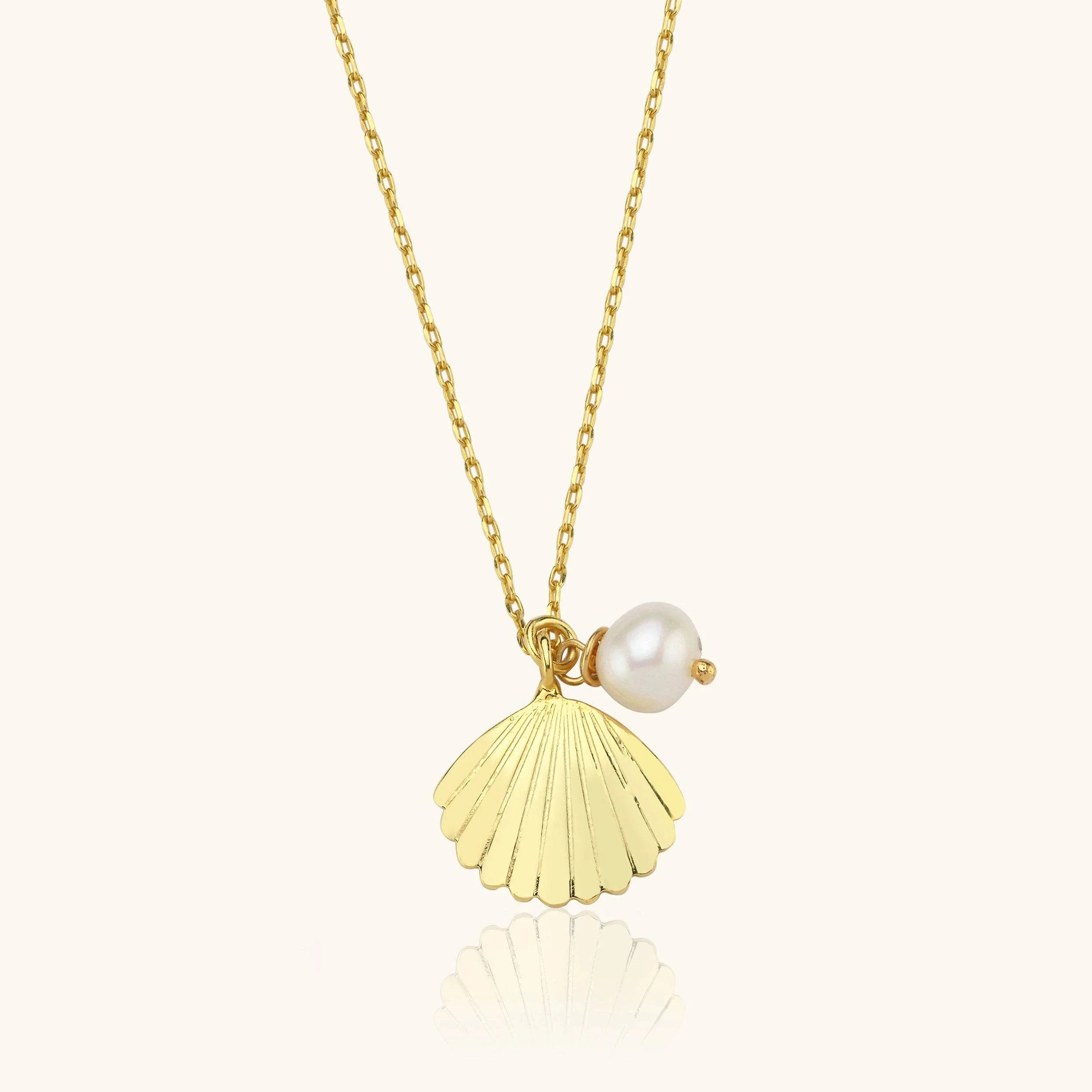 Seashell and Pearl Necklace - 18K Gold-Plated Sterling Silver