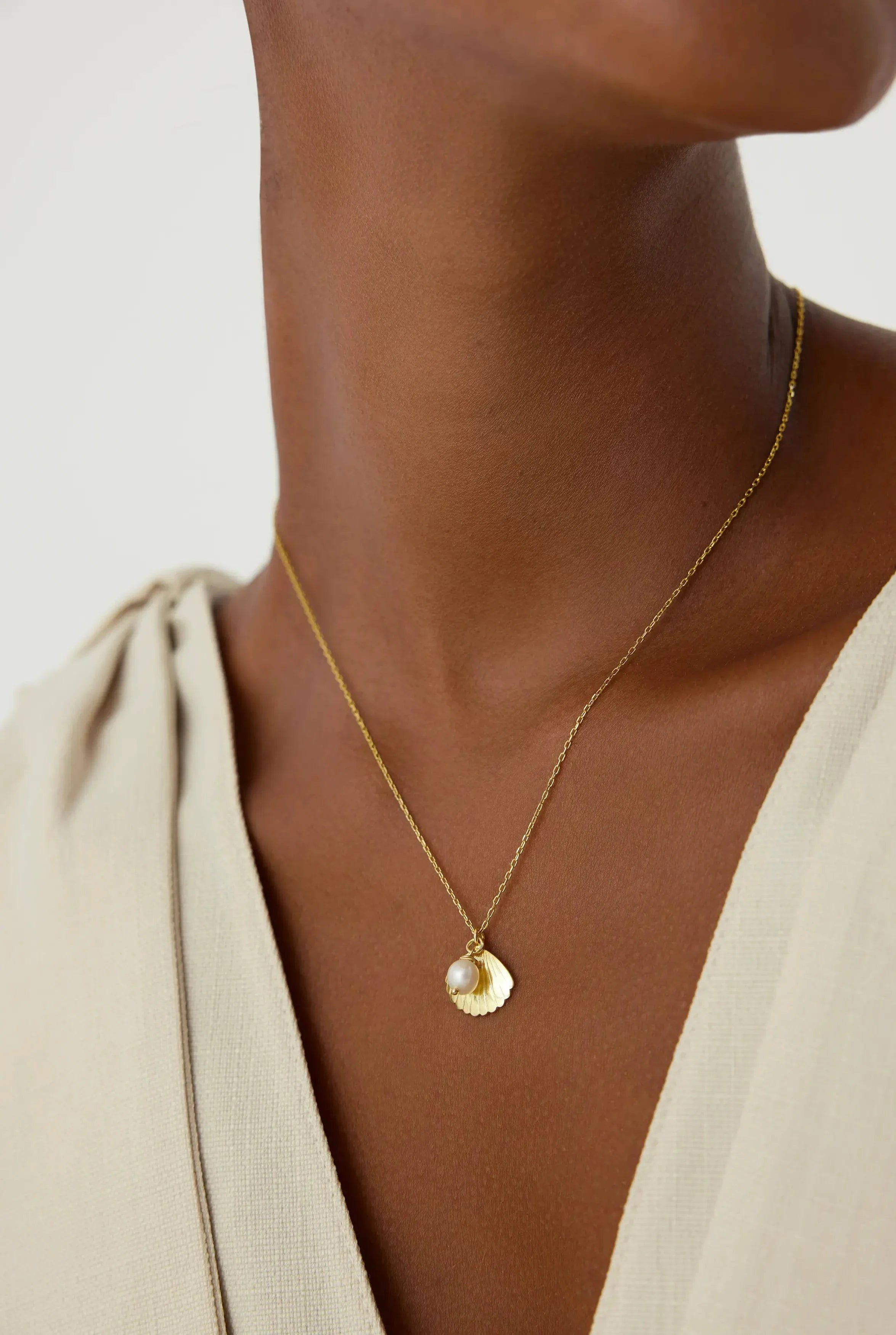 Seashell and Pearl Necklace - 18K Gold-Plated Sterling Silver