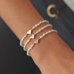 Gold Heart and Freshwater Pearl Bracelet – Elegant 925K Sterling Silver Jewelry