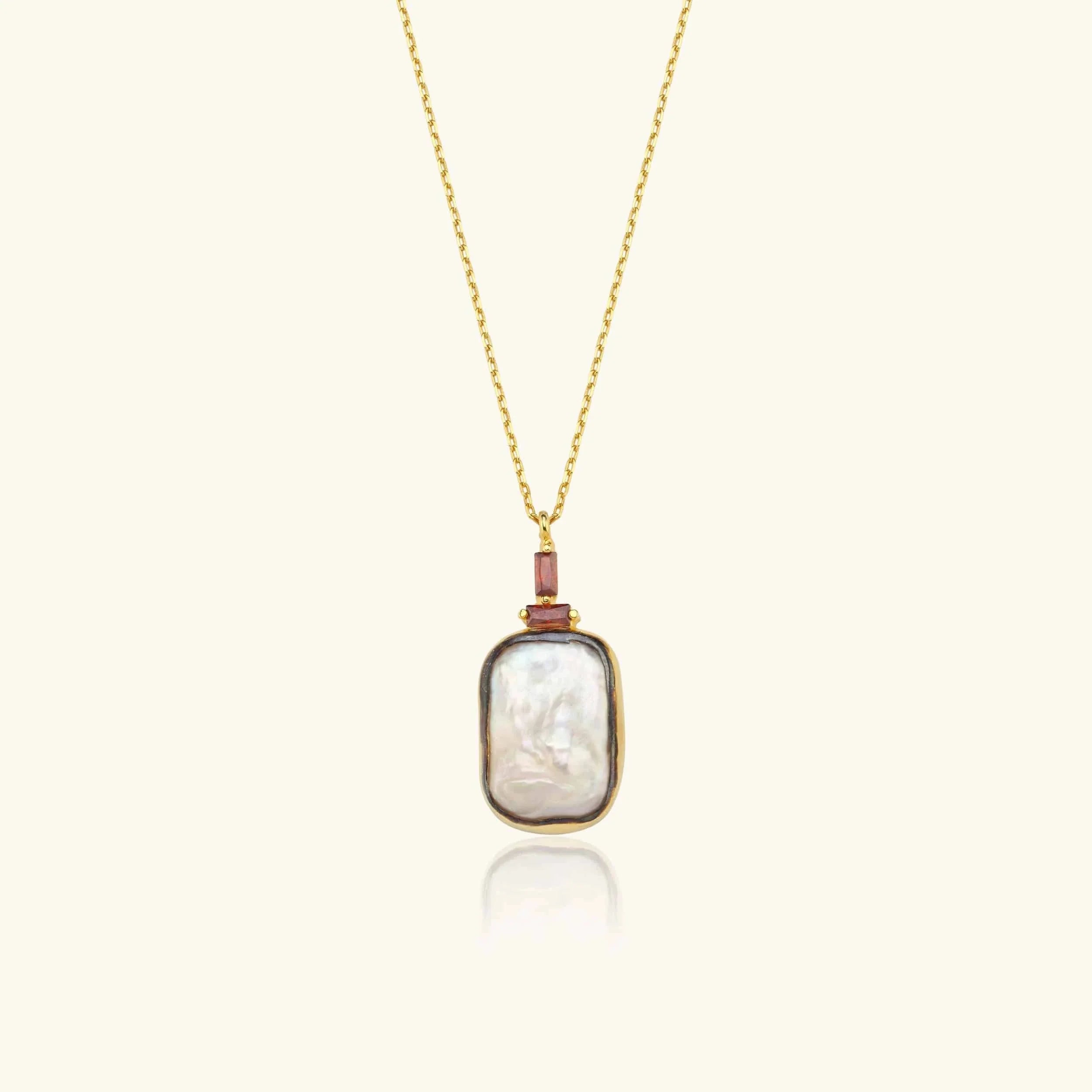 Baroque Pearl and Baguette Diamond Pendant Necklace
