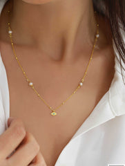 Minimalist Handmade Evil Eye Pearl Chain Necklace