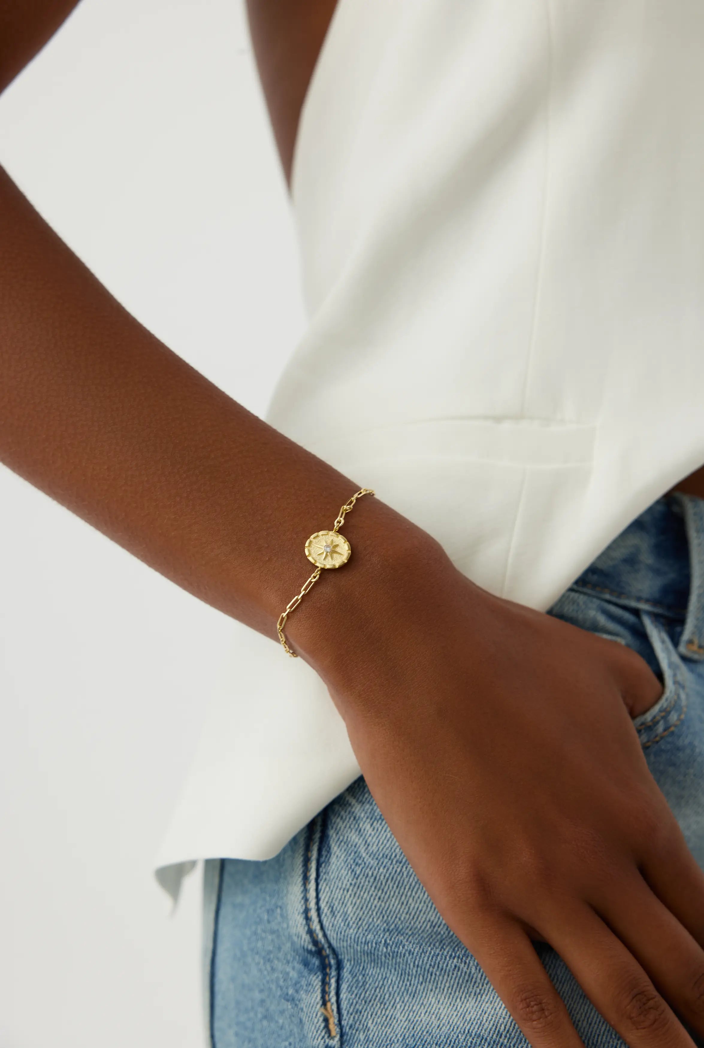 Compass Star Bracelet – 18K Gold-Plated Sterling Silver Chain Bracelet