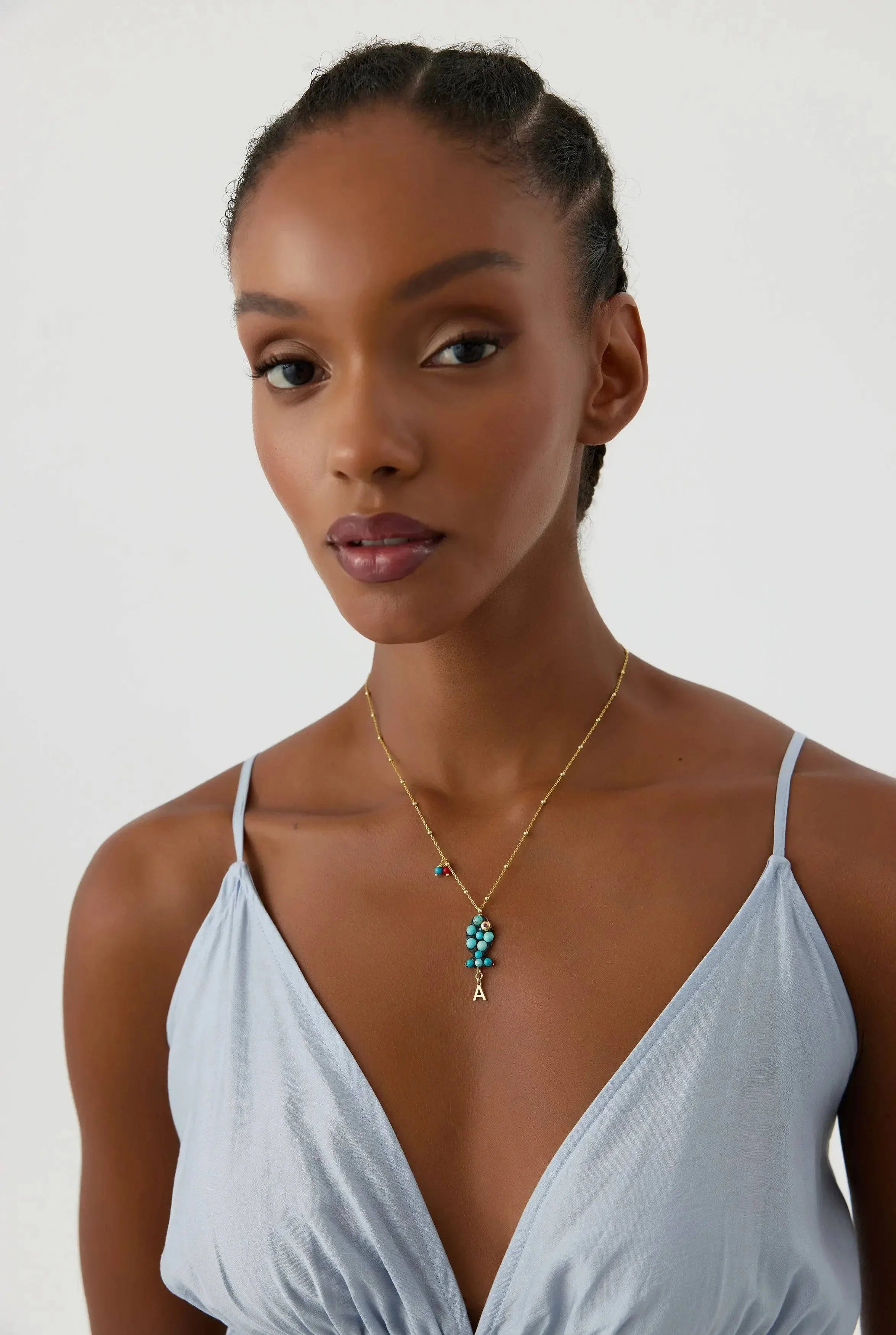 Turquoise Fish Necklace – 18K Gold-Plated Sterling Silver with Personalized Charm