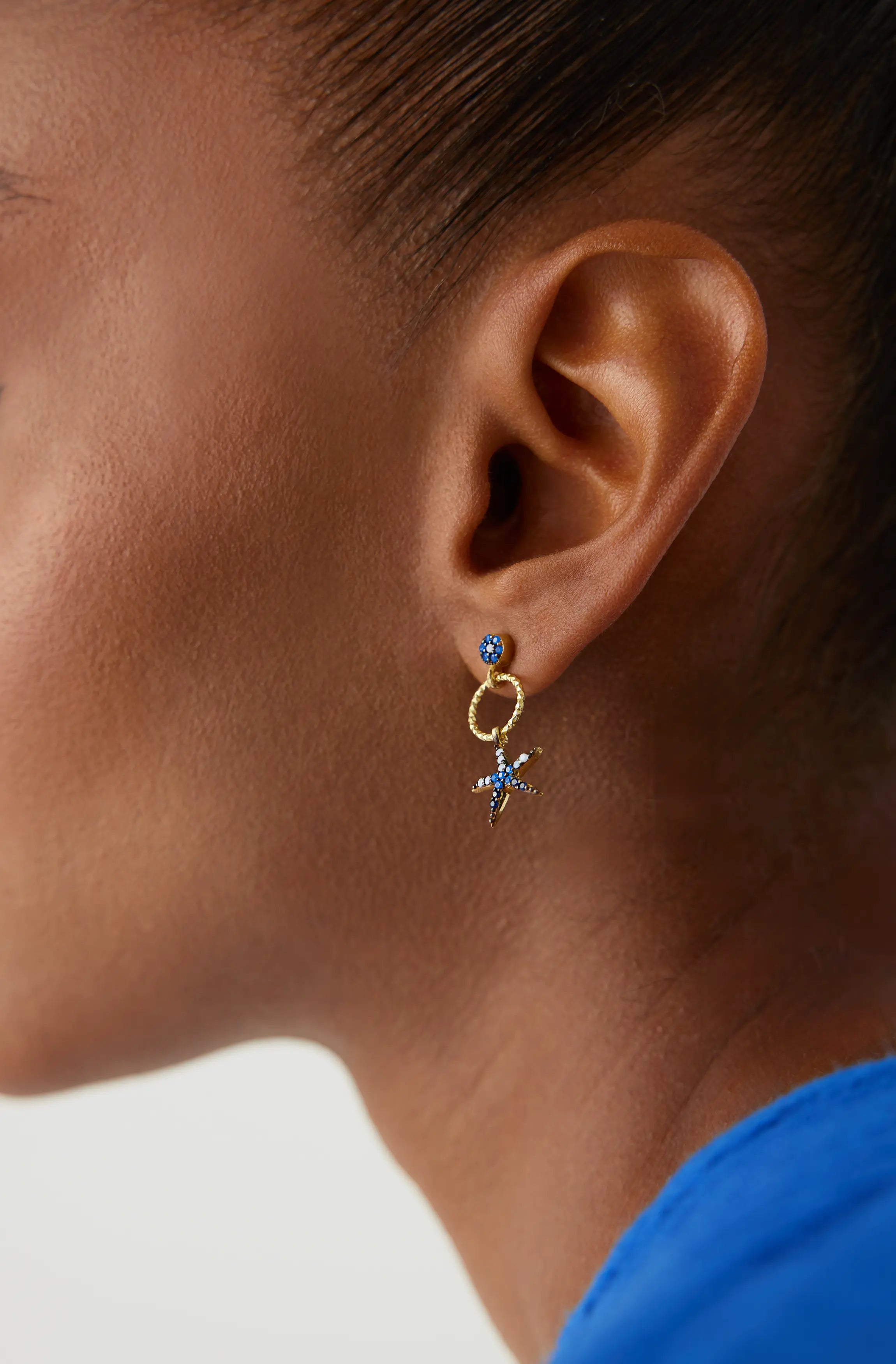 Starfish Earrings with CZ Colorful Stones, 18K Gold-Plated Sterling Silver