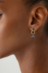 Starfish Earrings with CZ Colorful Stones, 18K Gold-Plated Sterling Silver