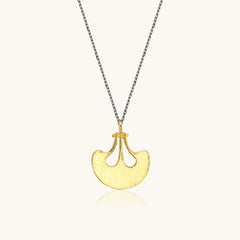 Ginkgo Leaf Pendant Necklace, 18K Gold-Plated Oxidized Sterling Silver