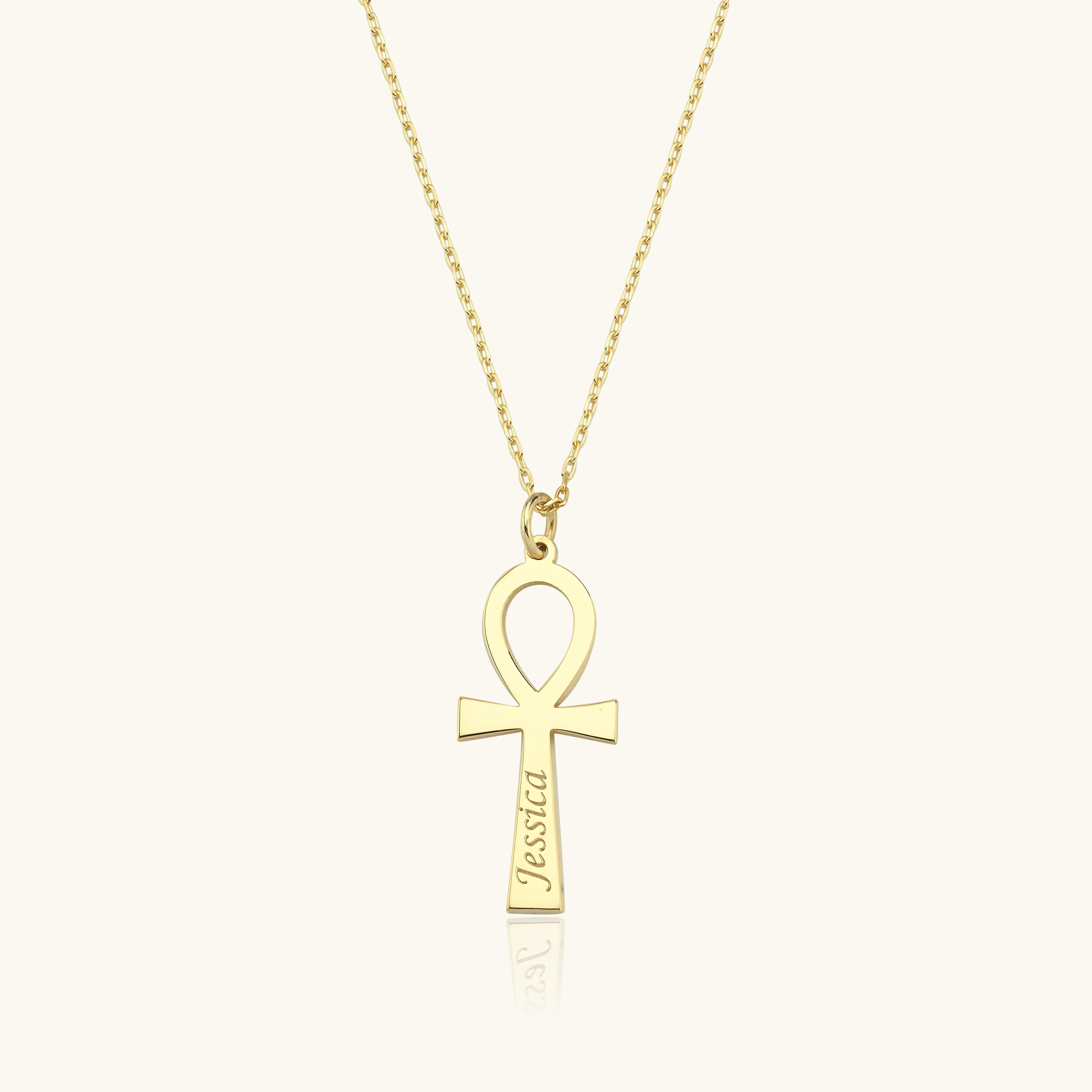 Ankh Necklace, Personalized 18K Gold-Plated Sterling Silver