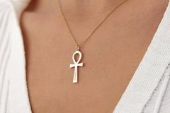 Ankh Necklace, Personalized 18K Gold-Plated Sterling Silver